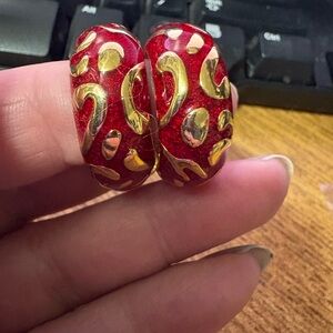 S77 Keyes Red Enamel and Gold Accent Earrings